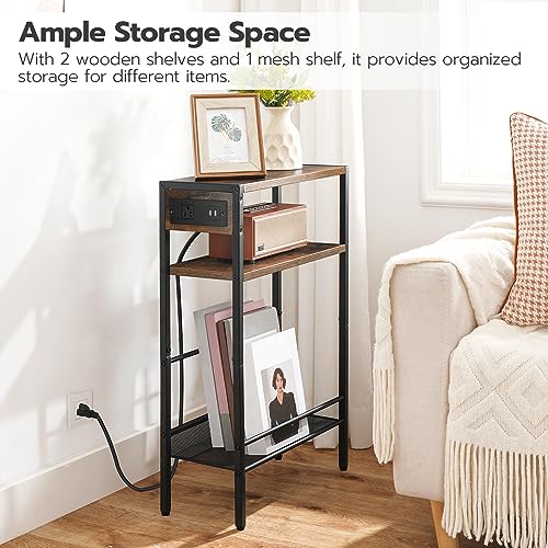 Rustic Brown & Black Charging End Table for Small Spaces