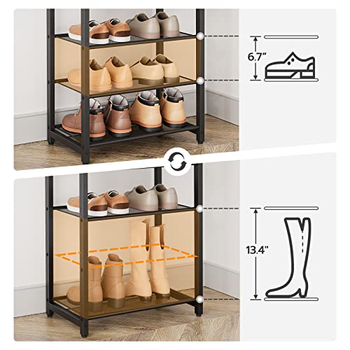 Narrow Shoe Storage Organizer with 9 Shelves for 18-27 Pairs of Shoes, Rustic Brown for people looking for a shoe rack with specific features.