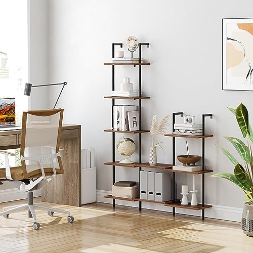 DIY 5-Tier Wooden Ladder Shelf for Home Décor in Rustic Brown and Black