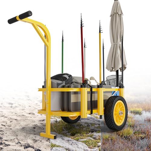 Beach Fishing Cart with No-Flat Tires and Large Cargo Basket