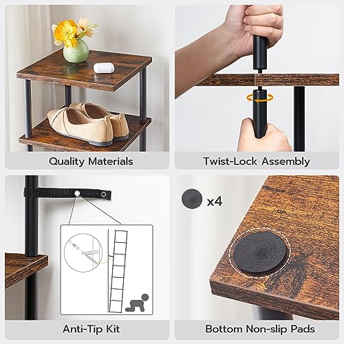 Vertical 8-Tier Shoe Rack for Small Spaces, Rustic Brown and Black - Ideal for Closet, Entryway, Hallway, Bedroom