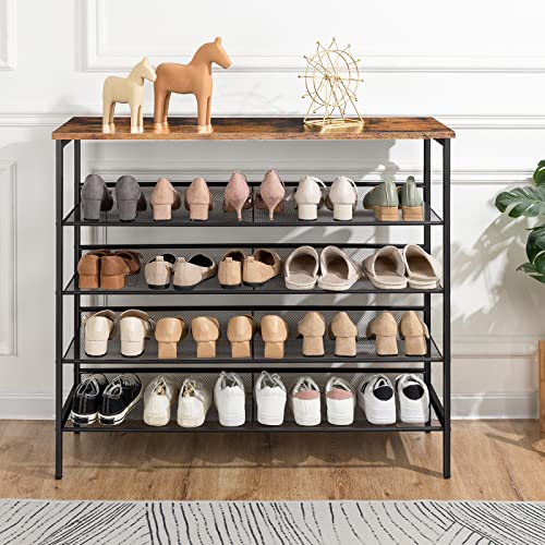 5-Tier Adjustable Shoe Rack for 20 Pairs - Rustic Brown - Entryway, Hallway, Closet, Dorm Room