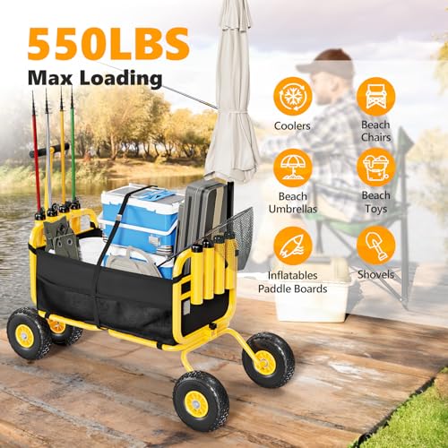 Durable Beach Fishing Cart for Enthusiasts with No-Flat Tires & 8 Rod Holders
