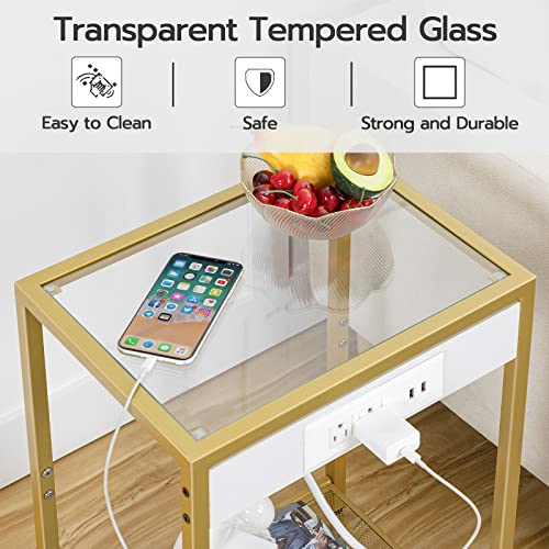 Modern End Tables with Charging Station for Living Room & Bedroom