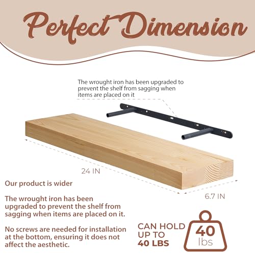 Natural Pine Wooden Floating Shelves for Wall (Set of 2) - 24 inch