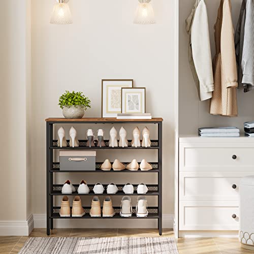 5-Tier Shoe Rack Organizer for Entryway, 16-20 Pairs, Industrial Style Shelf for Closet in Rustic Brown