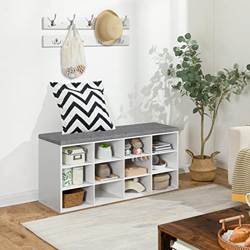 Shoe Storage Bench with Cushion and Coat Rack for Bedroom or Hallway