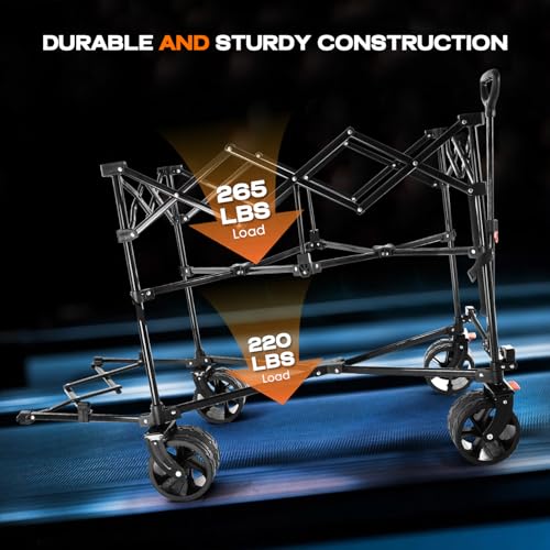 Foldable Beach Wagon with Big Wheels for Sand, 50 Utility Extra Long Cart for Beach, Sports, Camping, Outdoors