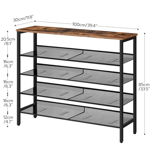 5-Tier Adjustable Shoe Rack for 20 Pairs - Rustic Brown - Entryway, Hallway, Closet, Dorm Room