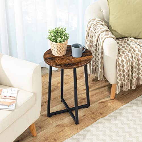 Rustic Brown Side Table for Living Room, Bedroom, Balcony, Office - 15.7 Round Nightstand