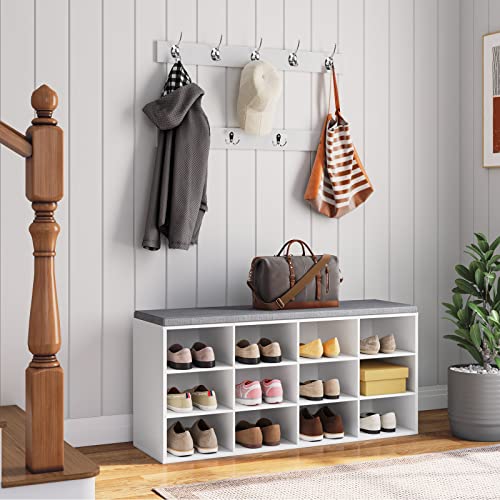 Shoe Storage Bench with Cushion and Coat Rack for Bedroom or Hallway