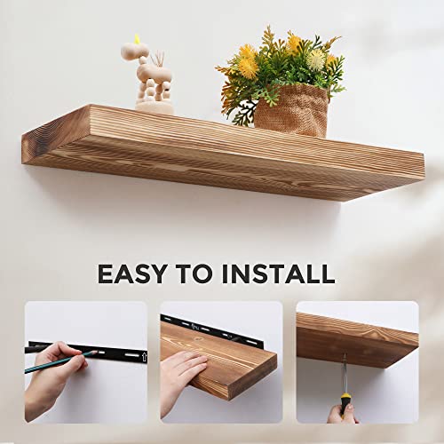 European Pine Carbonized Floating Shelves Set of 2 - Ideal for Kitchen, Bathroom, Living Room, Bedroom