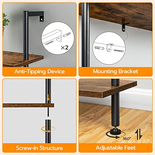 DIY 5-Tier Wooden Ladder Shelf for Home Décor in Rustic Brown and Black