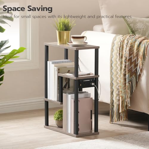 Narrow End Table with Charging Station and USB Ports for Small Spaces