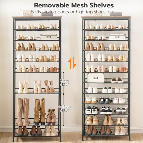 12-Tier Shoe Rack for 35-45 Pairs of Shoes, Standing Shoe Shelf for Entryway or Closet