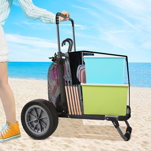 Portable Aluminum Beach Cart with Large Wheels for Fishing and Gardening