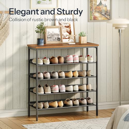 5-Tier Shoe Rack Organizer for Entryway, 16-20 Pairs, Industrial Style Shelf for Closet in Rustic Brown