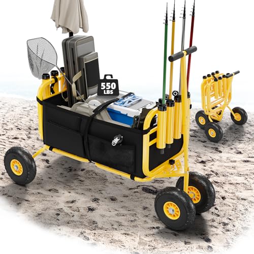 Durable Beach Fishing Cart with Large Cargo Basket & 8 Rod Holders