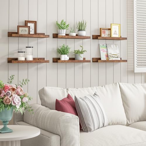Rustic Brown Floating Wall Shelves Set of 8 for Bedroom, Bathroom, Nursery, Living Room