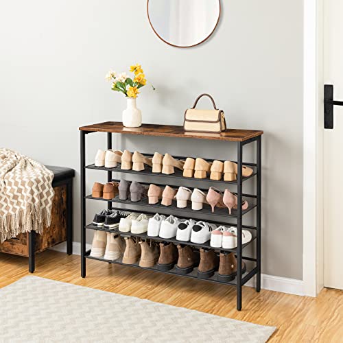 5-Tier Adjustable Shoe Rack for 20 Pairs - Rustic Brown - Entryway, Hallway, Closet, Dorm Room