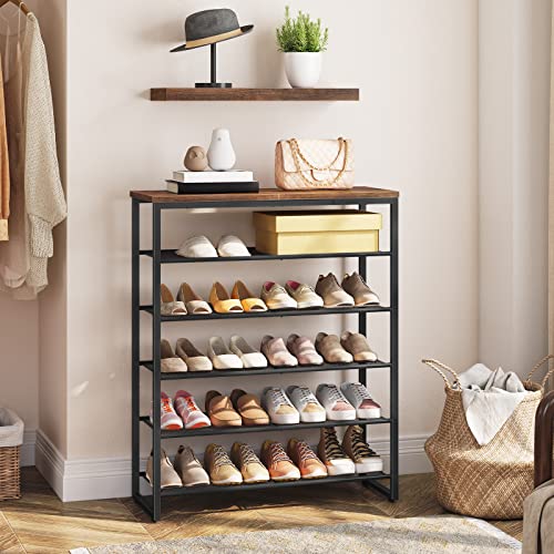 6-Tier Shoe Rack for Entryway, Closet, Hallway - Rustic Brown