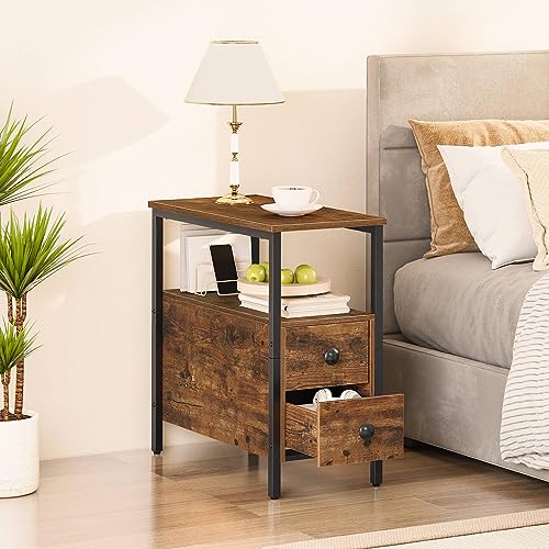Rustic Brown & Black Narrow Nightstand End Tables for Small Spaces