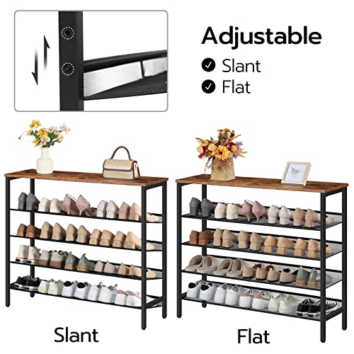 5-Tier Adjustable Shoe Rack for 20 Pairs - Rustic Brown - Entryway, Hallway, Closet, Dorm Room