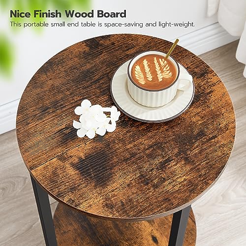 Industrial Style Round Side Table with Storage for Small Spaces